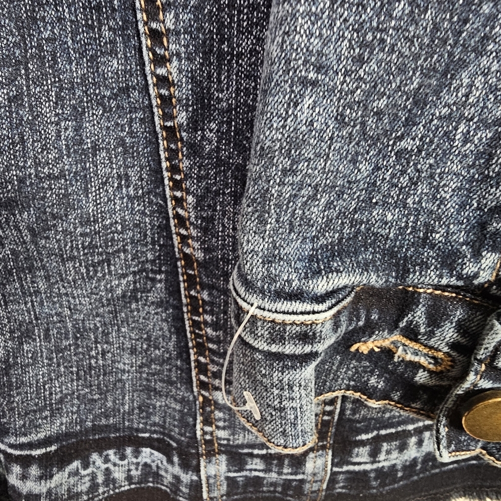 LOGO by Lori Goldstein Dark Wash Denim Jacket Women’s 14 Longline - Picture 7 of 9